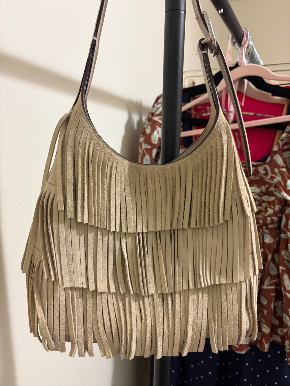 kate spade Beige Suede Fringed Shoulder Bag
